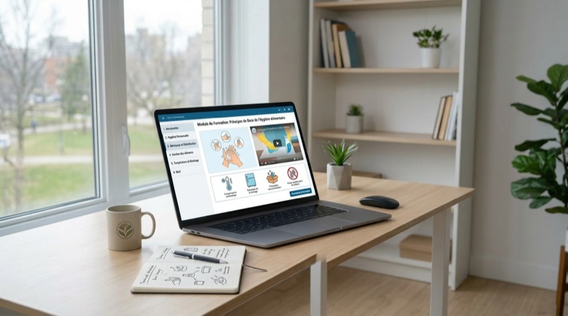 Plateforme e-learning HACCP de SF Formation affichée sur un ordinateur portable